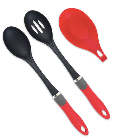 Kitchen Spoon Set with Silicone Spoon Rest