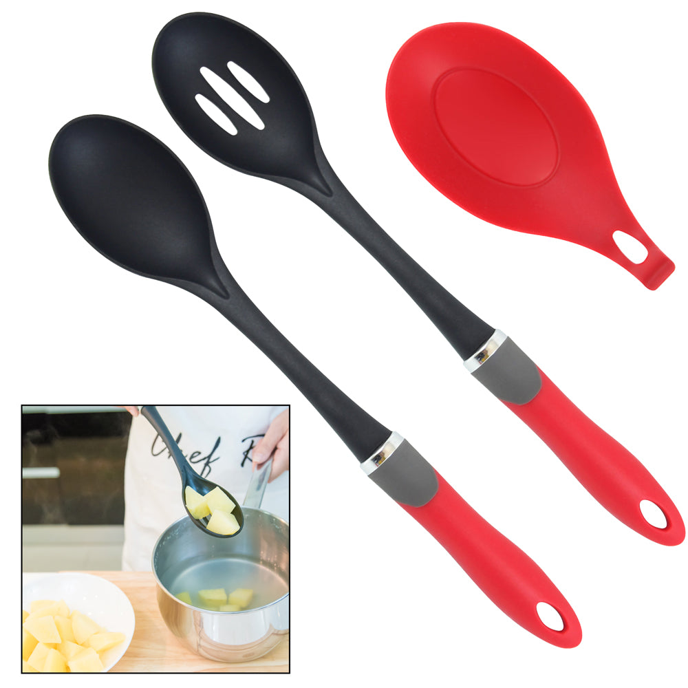 Kitchen Spoon Set with Silicone Spoon Rest